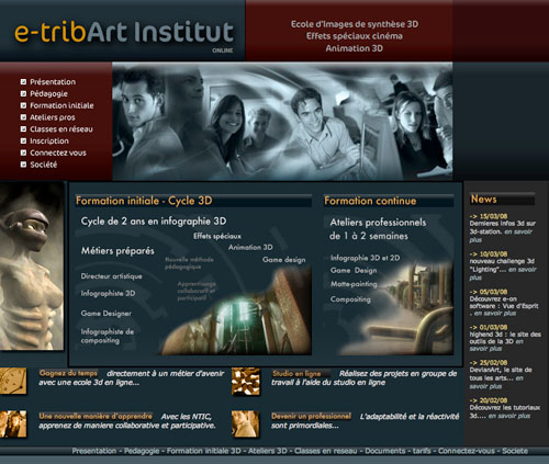 La page d'accueil du site de l'école en ligne